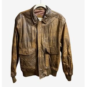 Smithsonian Institution Mustang A2 Brown Flight Bomber Jacket Distressed Leather